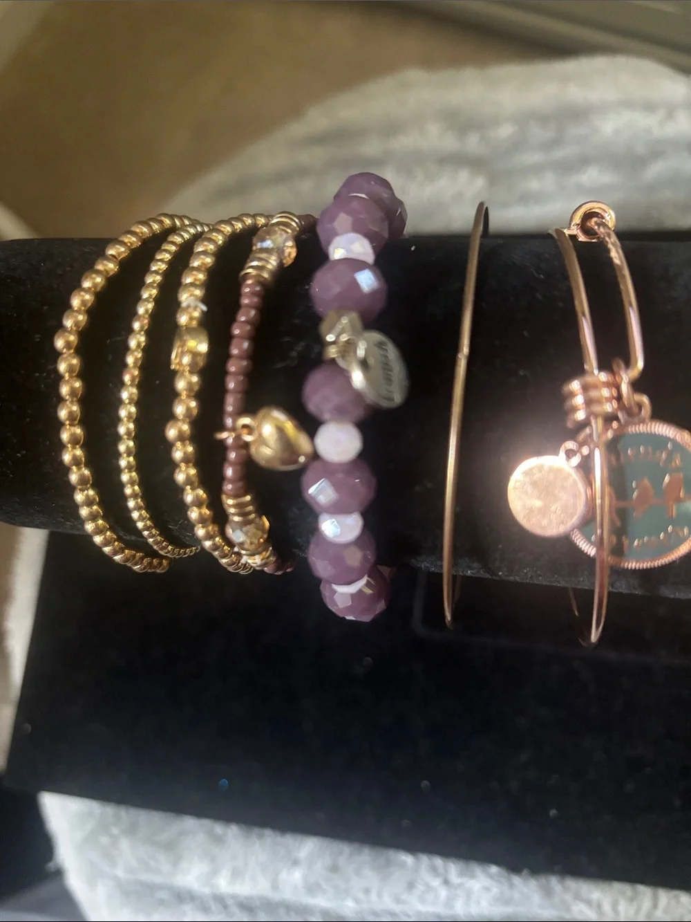 Vintage Mixed Metallic and Purple Bead Stackable Bracelet Set